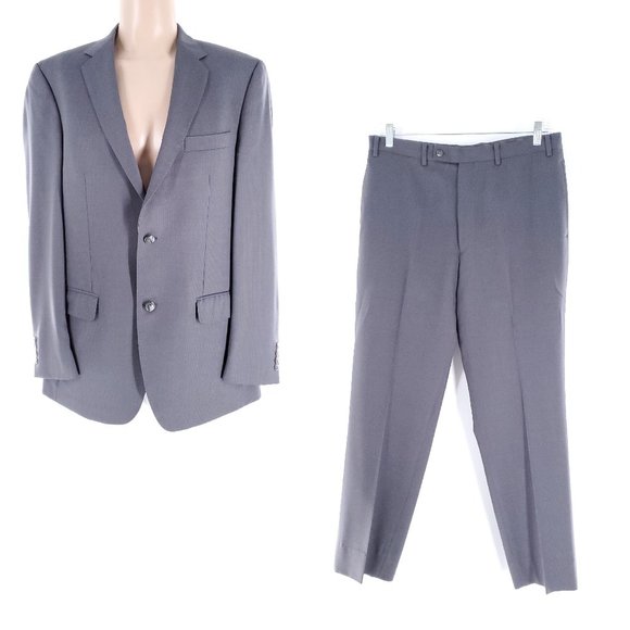 Calvin Klein Macy's Mens Store Men Suit 100% Wool 2 Button Gray Size 42L (34x31)